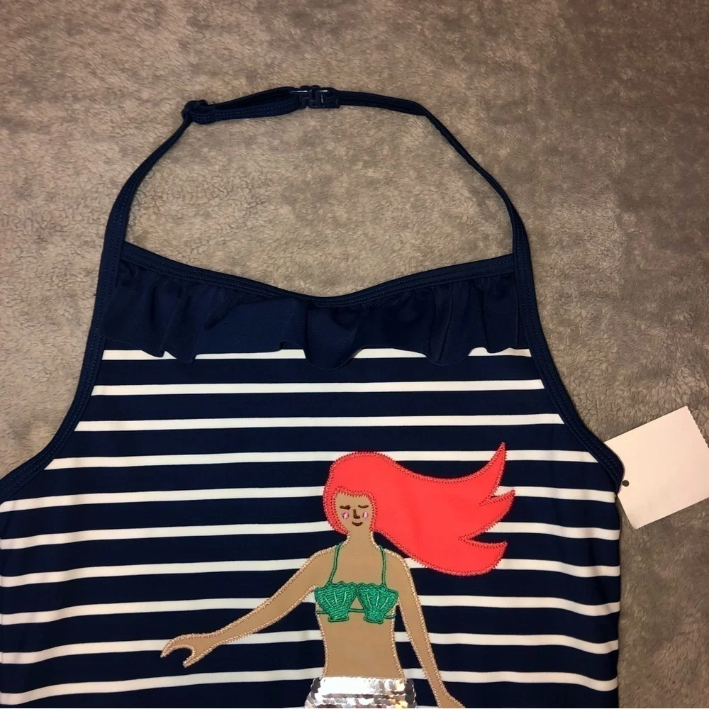 NWT MINI BODEN Mermaid Stripes One Pc Swimsuit Sz 11/12Y